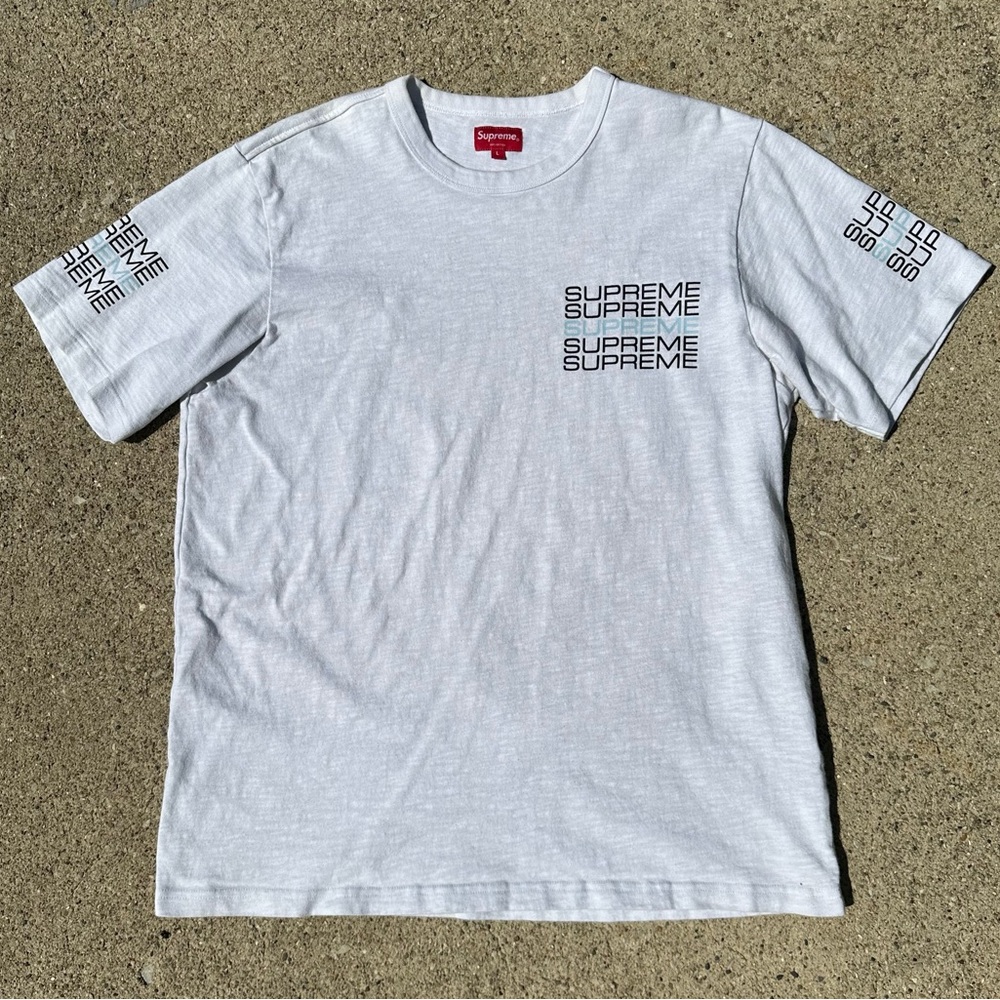 Supreme Stacked logo tee thick white short sleeve tee Size Large